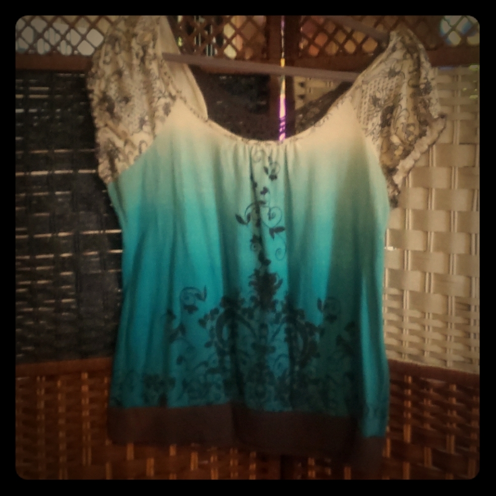 Lace/netted off shoulder shirt